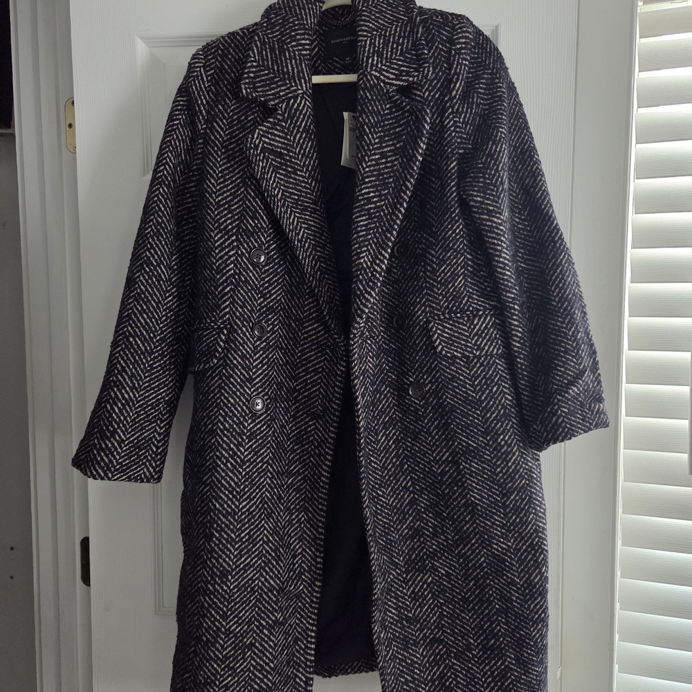 Banana Republic Black and White Herringbone Trench Coat